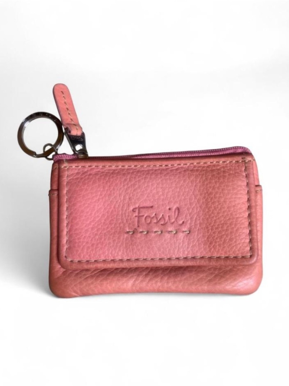 ✨ Vintage Fossil Pebbled Leather ID Keychain Wallet ✨